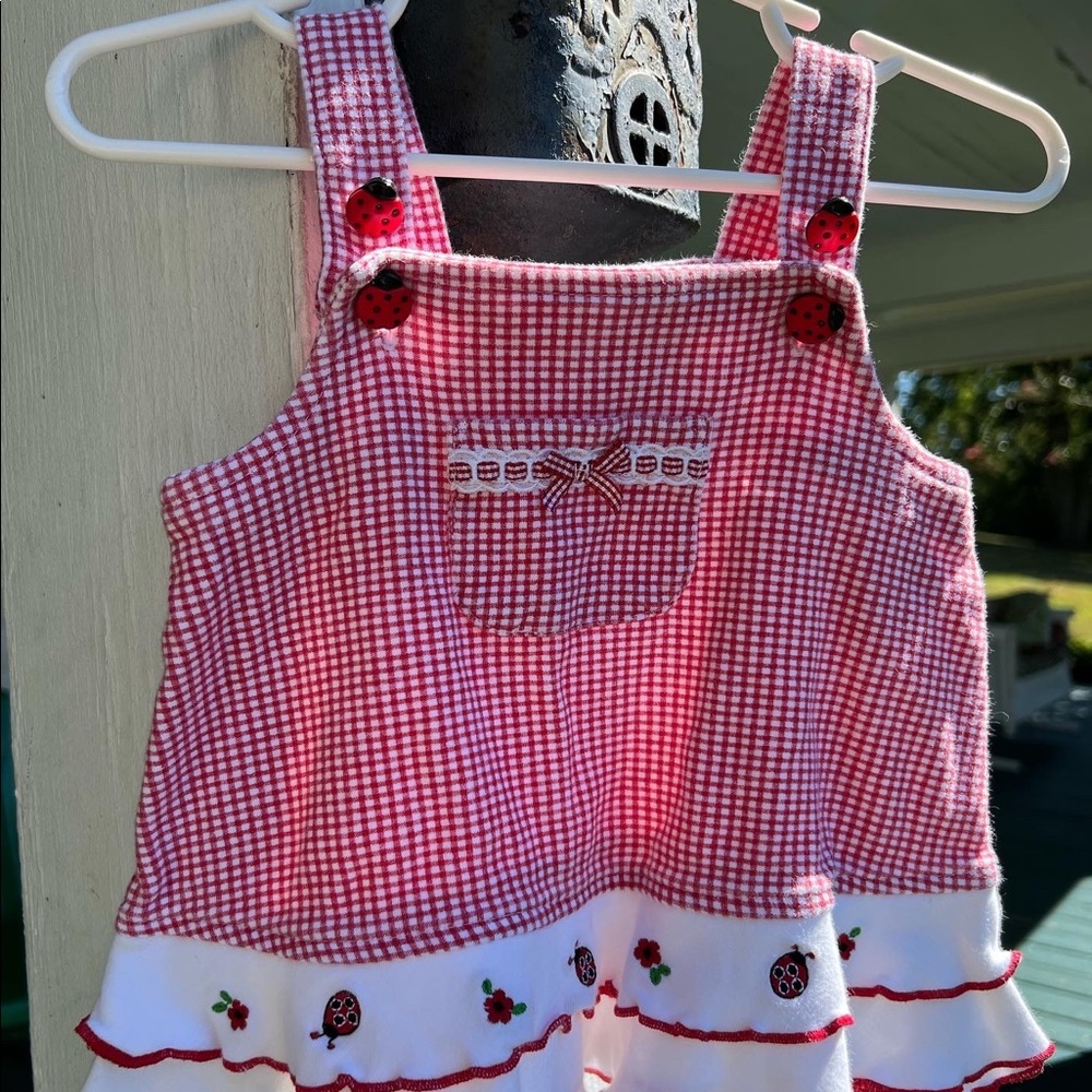 6 months girls Gingham ladybug shirt